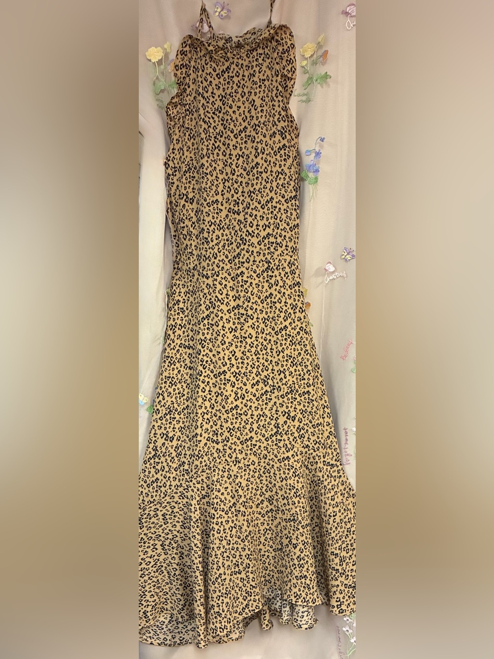 Leopard Print Maxi Dress Spaghetti Strap Ruffle Hem 2019